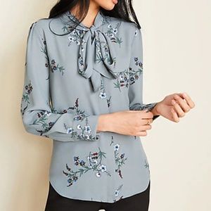 NEVER WORN Ann Taylor Floral Bow Neck Blouse
